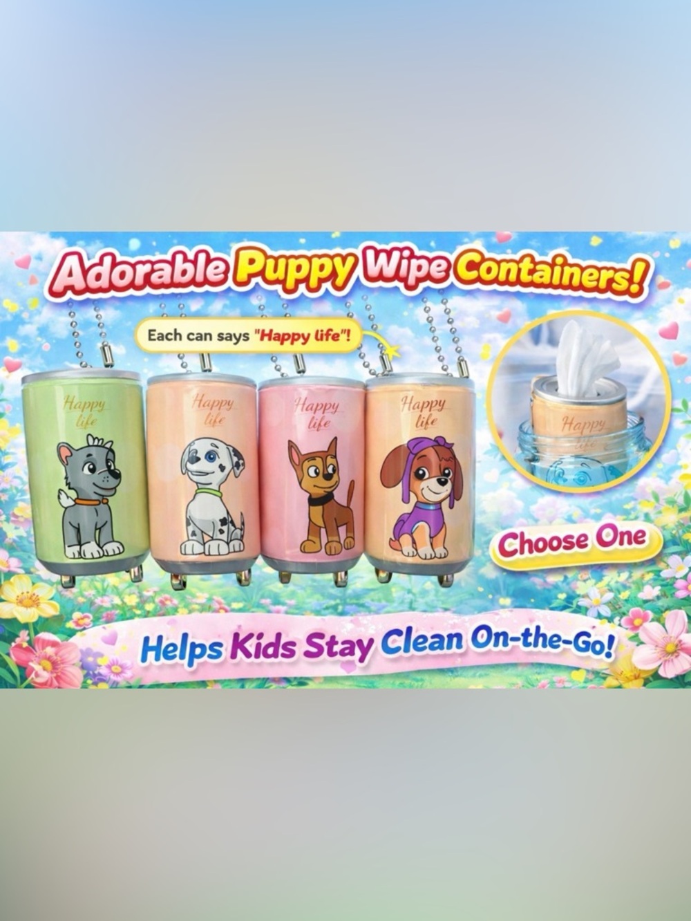 Puppy Wipe Canister Keychain - Choose 1